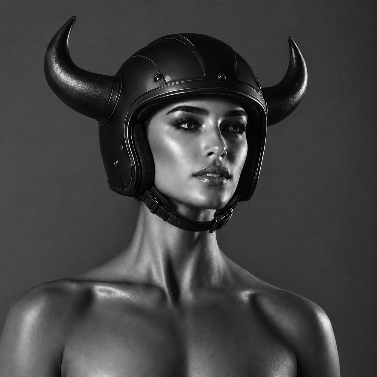 $BULLCY — a figure wearing a matte-black helmet with large bull horns